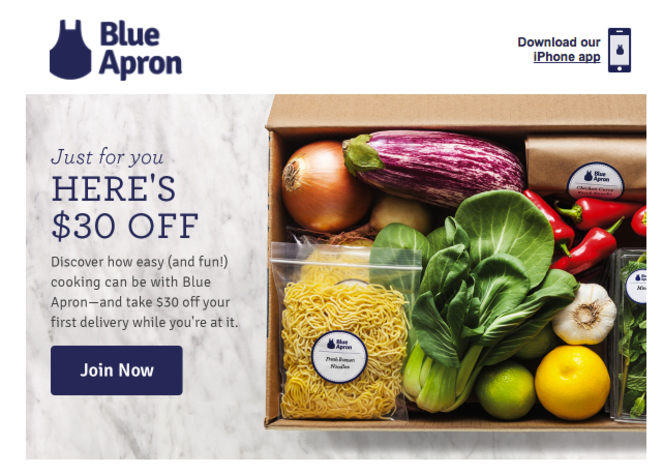 blue apron email newsletter with coupon