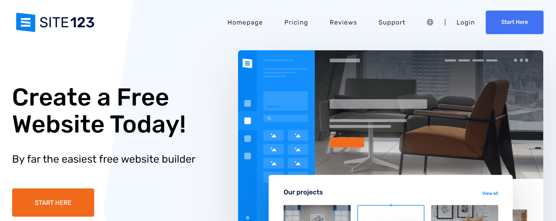 SITE123 is one of the best free landing page builders. 