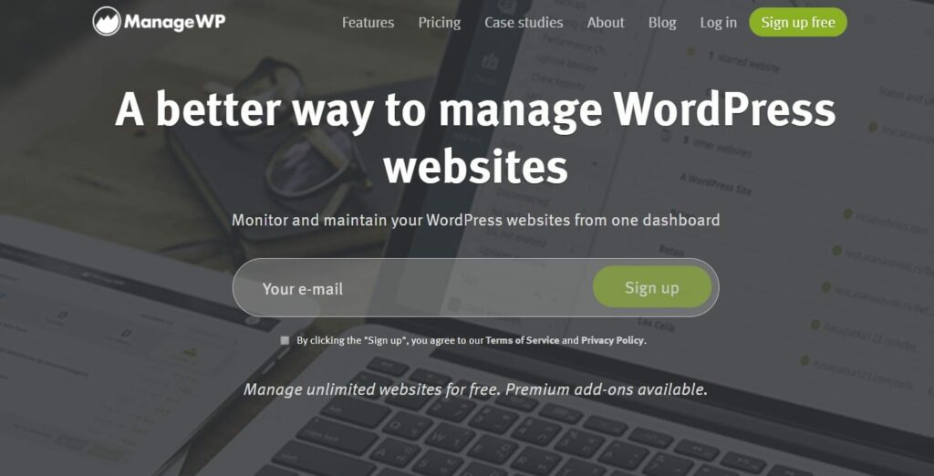 Screenshot of ManageWP WordPress plugin home page