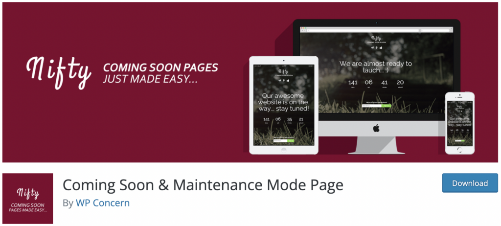 Nifty Coming Soon & Maintenance Mode WordPress coming soon page