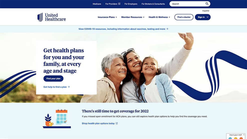 United Healthcare homepage design