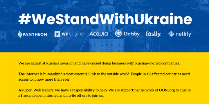WP Motor Joins Open up Web Corporations Acquia, Fastly, Gatsby, Netlify and Pantheon to Stand With Ukraine, Halts Company with Russian Organizations