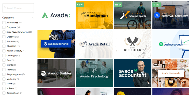Avada Prebuilt Websites