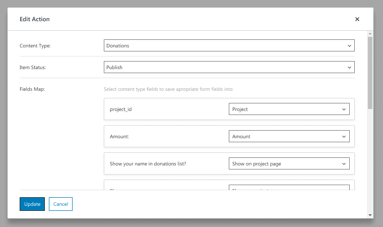 form post submit action custom content types