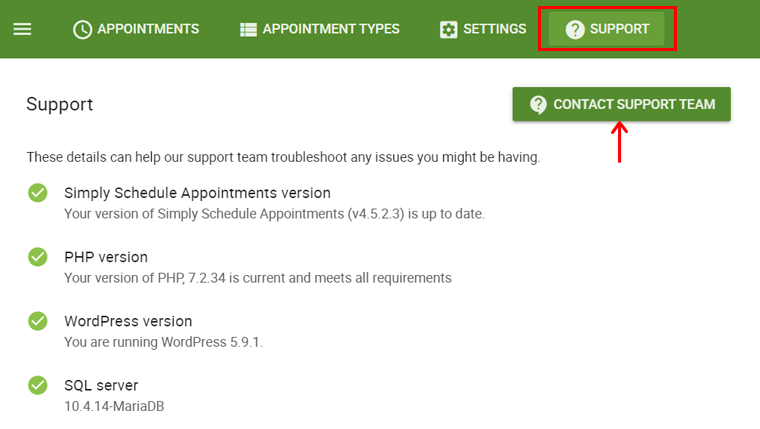Built-in Support in Simply Schedule Appointments