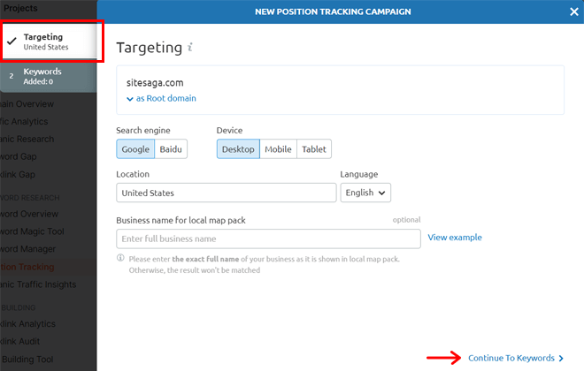 Targeting Form for Position Tracking