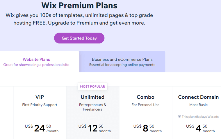 Wix Website Plans