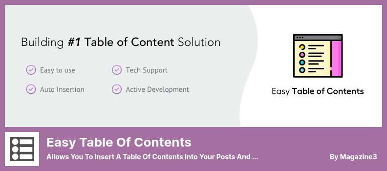 Easy Table of Contents Plugin - Allows You To Insert A Table Of Contents Into Your Posts And Pages