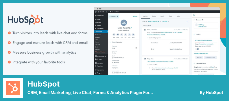 HubSpot Plugin - CRM, Email Marketing, Live Chat, Forms & Analytics Plugin For WordPress