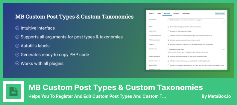 MB Custom Post Types & Custom Taxonomies Plugin - Helps You to Register and Edit Custom Post Types and Custom Taxonomies