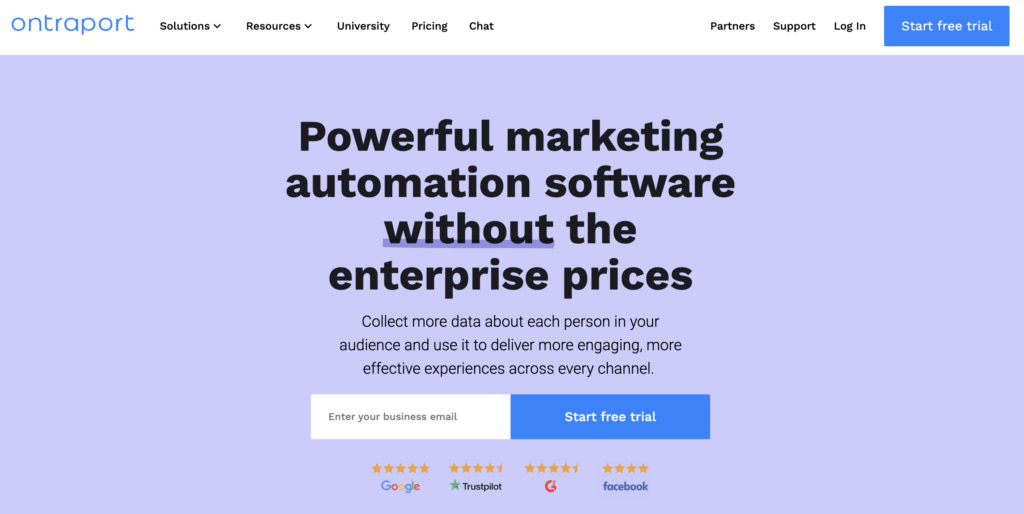 Screenshot of Ontraport marketing software