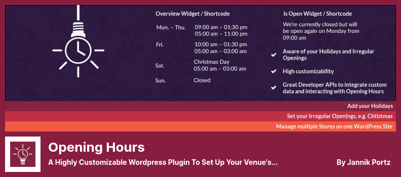 Opening Hours Plugin - A Highly Customizable WordPress Plugin To Set Up Your Venue's Opening Hours