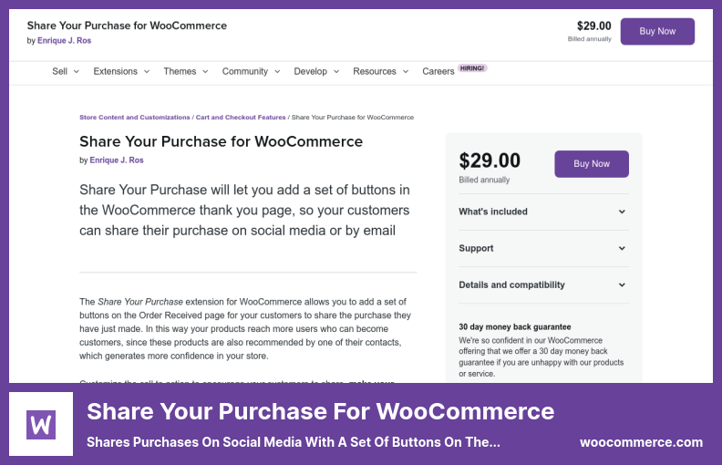 Share Your Purchase for WooCommerce Plugin - Shares Purchases On Social Media With a Set of Buttons on The WooCommerce Thank You Page