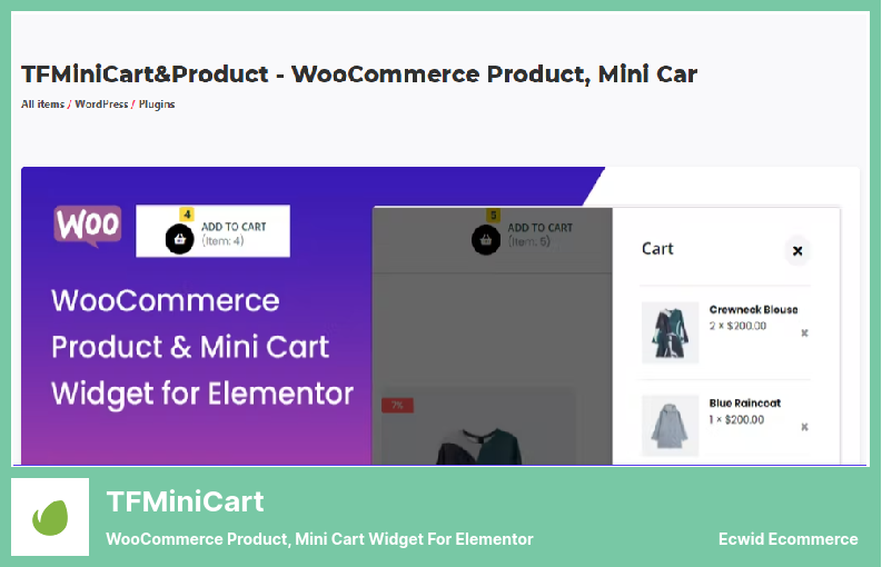 TFMiniCart Plugin - WooCommerce Product, Mini Cart Widget for Elementor