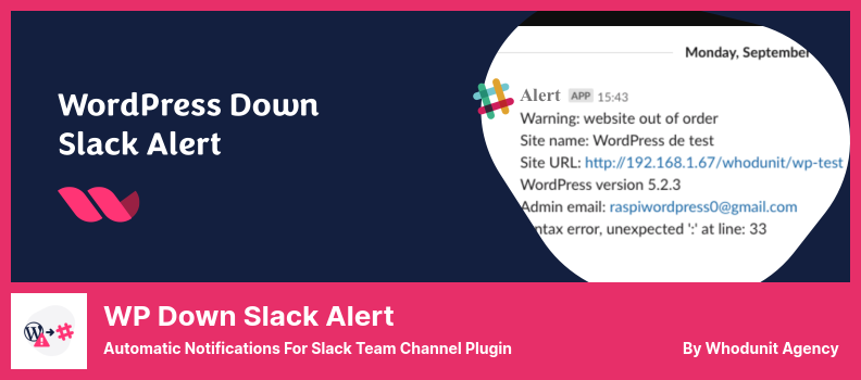 WP Down Slack Alert Plugin - Automatic Notifications For Slack Team Channel Plugin