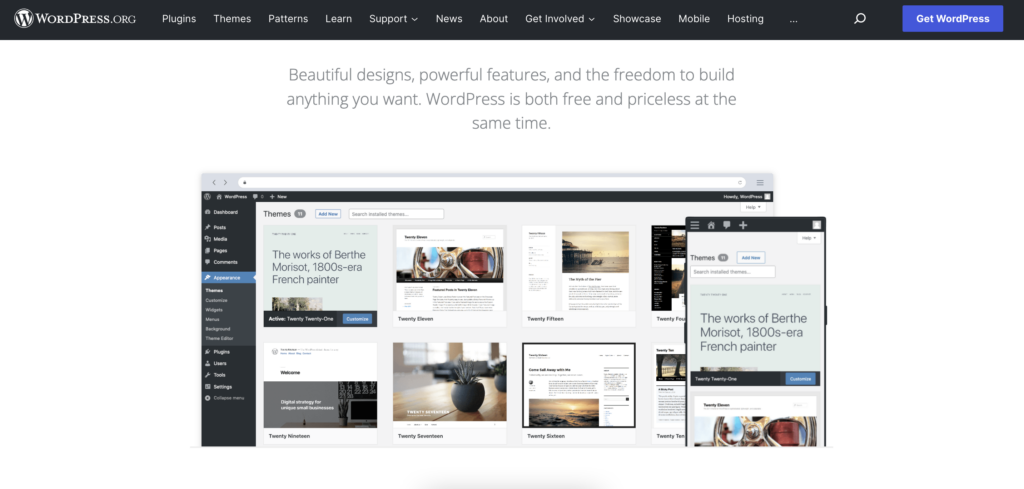 WordPress.org blogging platform screenshot