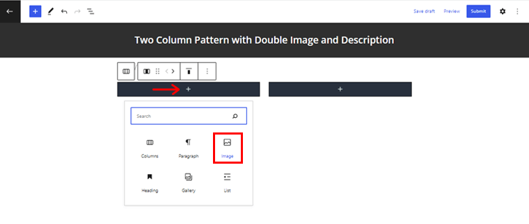 Click on the + Icon to Add Sub Block & Insert Image Block