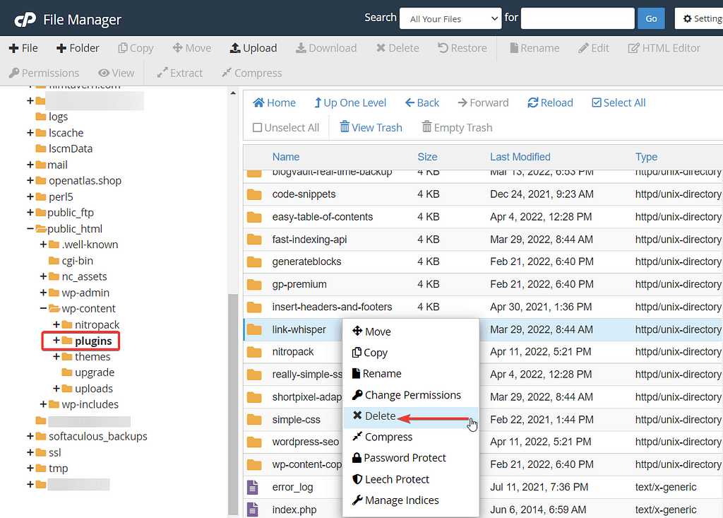 deleting plugins from file manager to remove destination folder already exists error