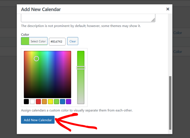 select an optional calendar color