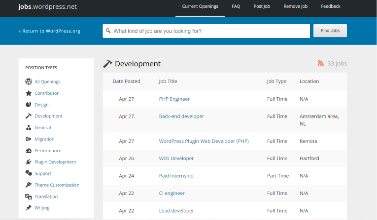 Sample Developer Jobs From WordPress Jobs