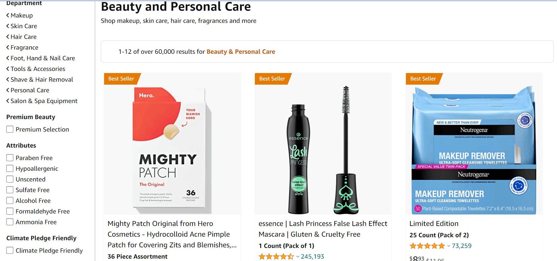 Amazon product filters. 