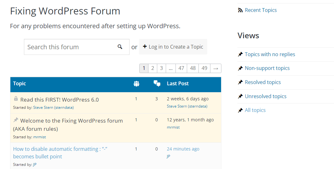 The Fixing WordPress forum