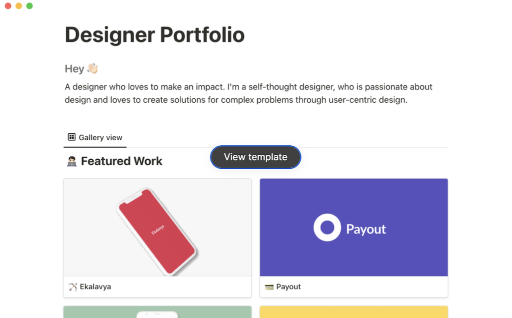 Notion Designer portfolio template