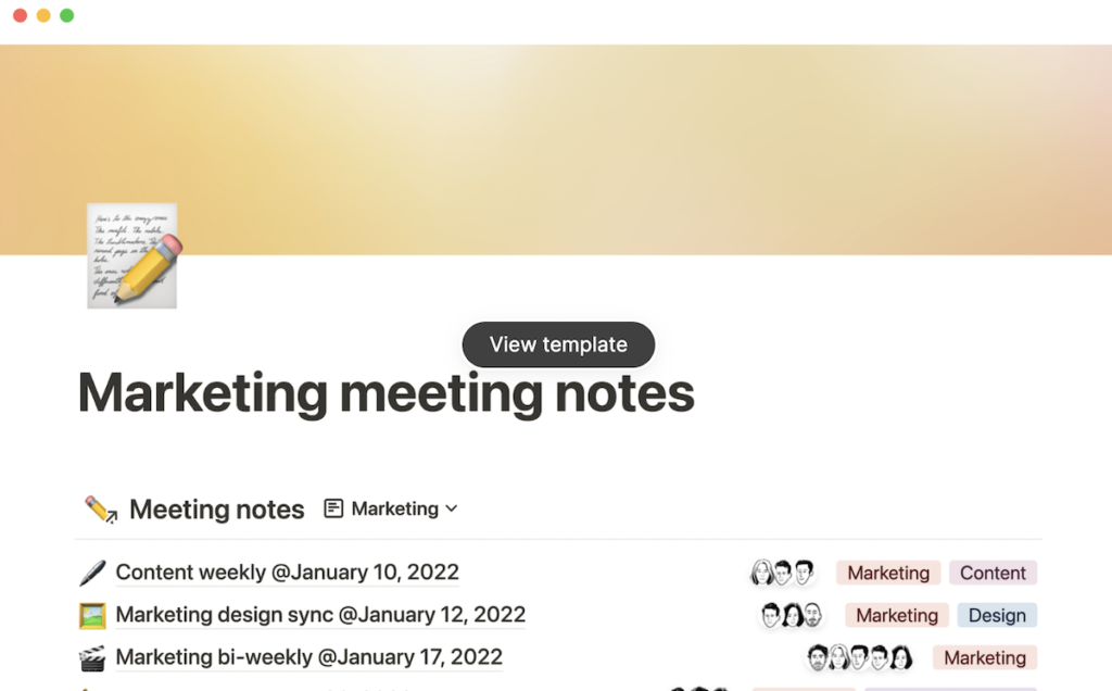 Notion marketing meeting notes template
