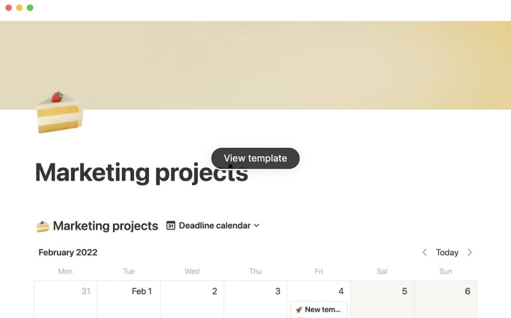 Notion marketing projects template