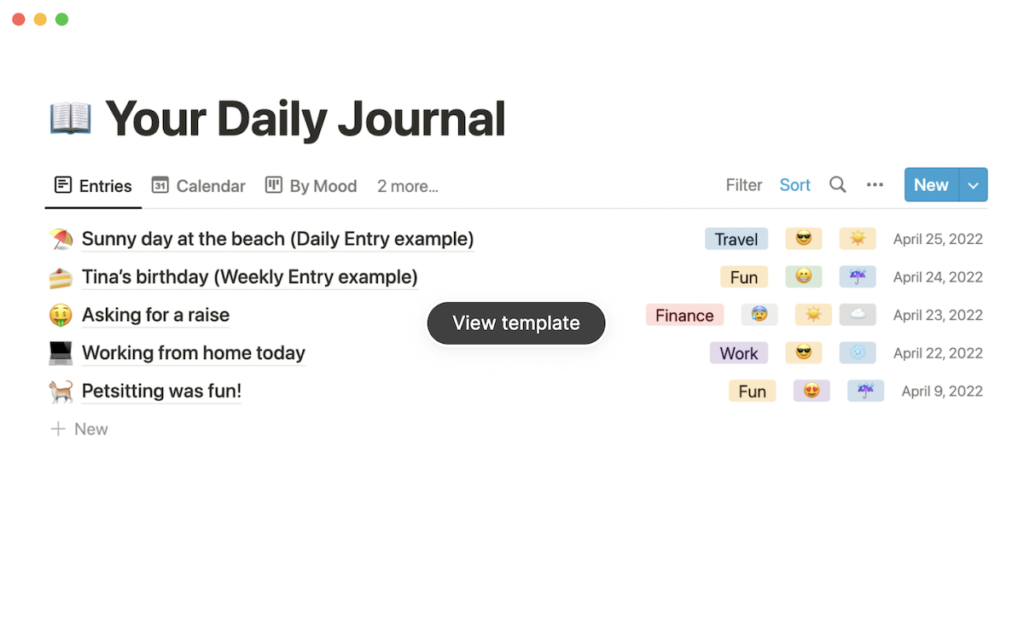 Notion your daily journal template