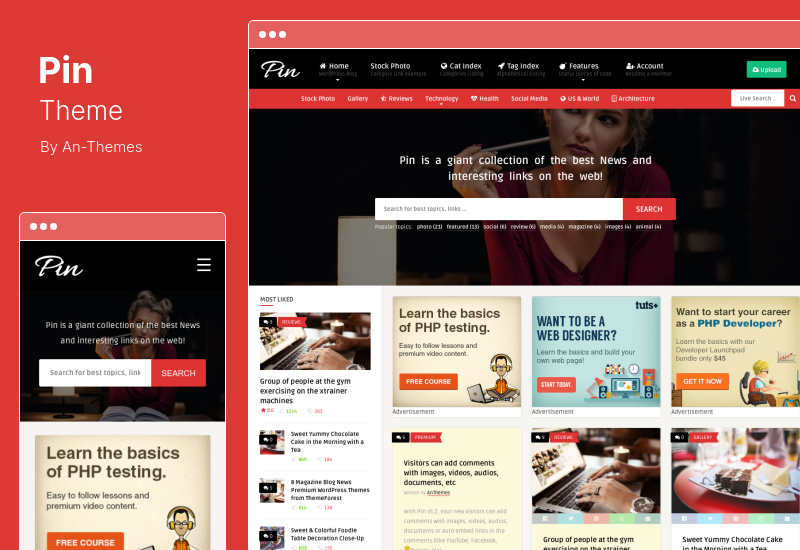 Pin Theme - Pinterest Style. Personal Masonry Blog and Front-end Submission WordPress Theme