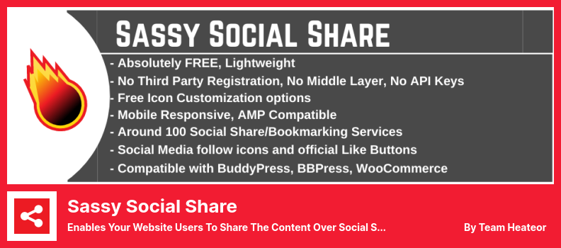 Sassy Social Share Plugin - Enables Your Website Users to Share The Content Over Social Sharing and Bookmarking Services