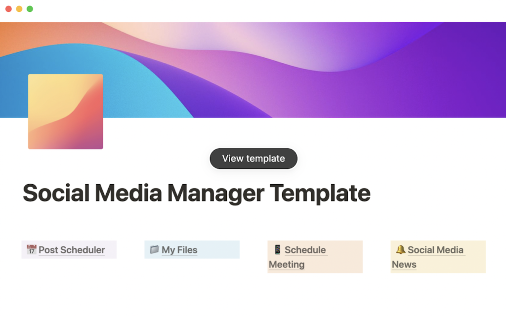 Notion Social media manager template