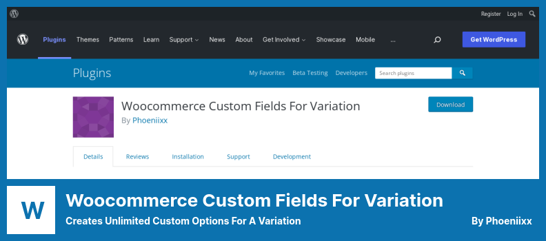 Woocommerce Custom Fields For Variation Plugin - Creates Unlimited Custom Options for a Variation