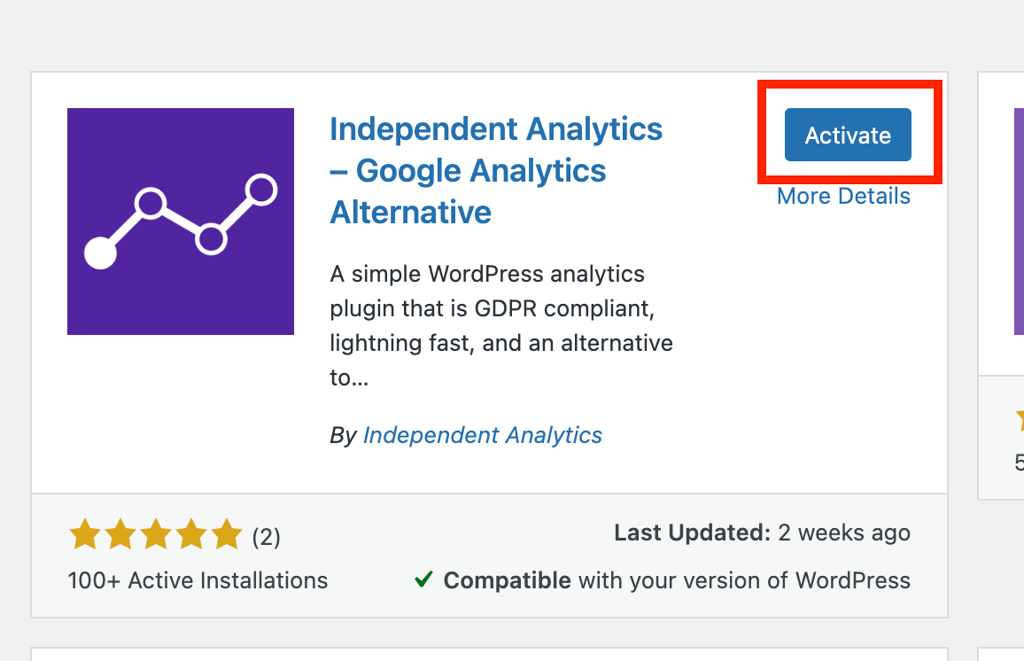 Button to activate the Independent Analytics plugin