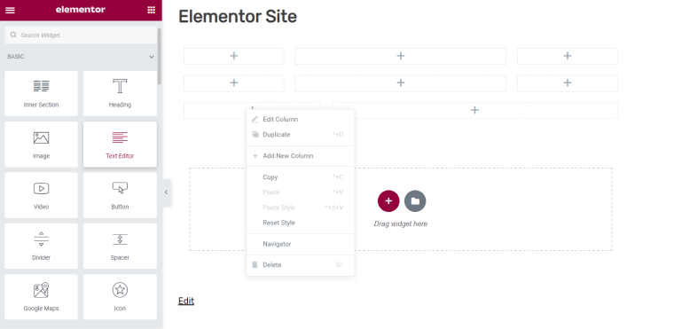 Elementor Webpage builder UI