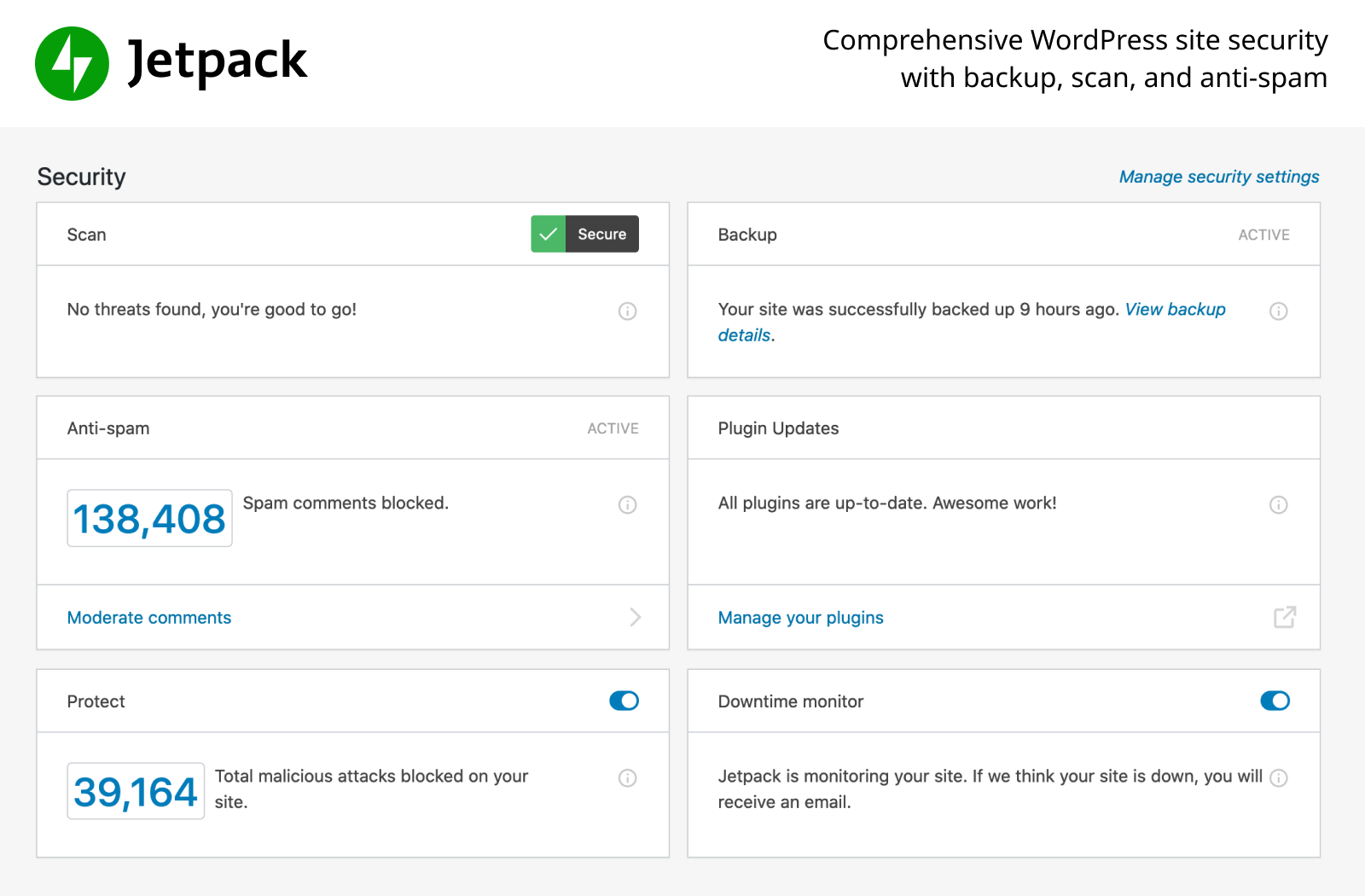 JetPack WordPress security and backup plugin