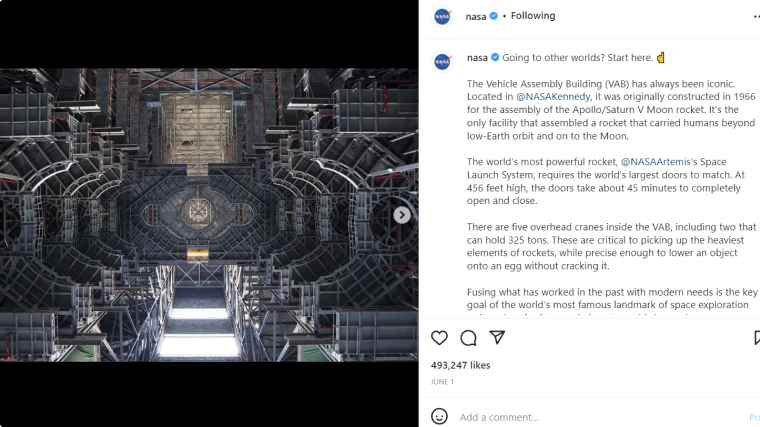 NASA Vehicle Assembly Building – Instagram post