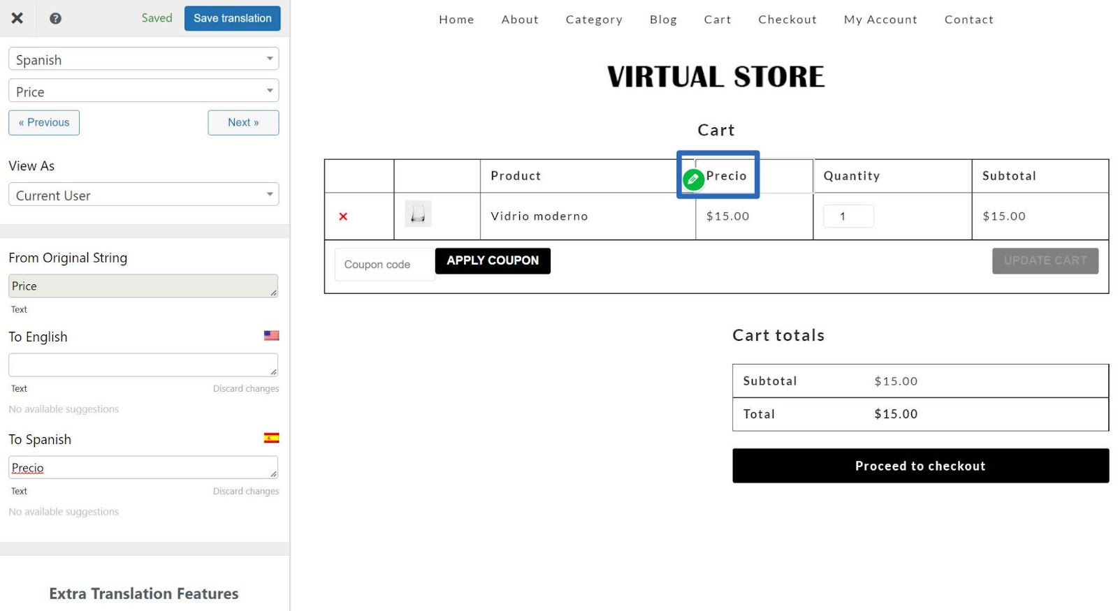 How to Translate WooCommerce Cart Page continue