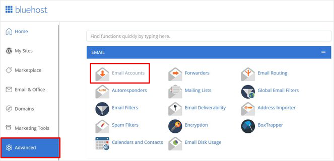 manage bluehost email accounts