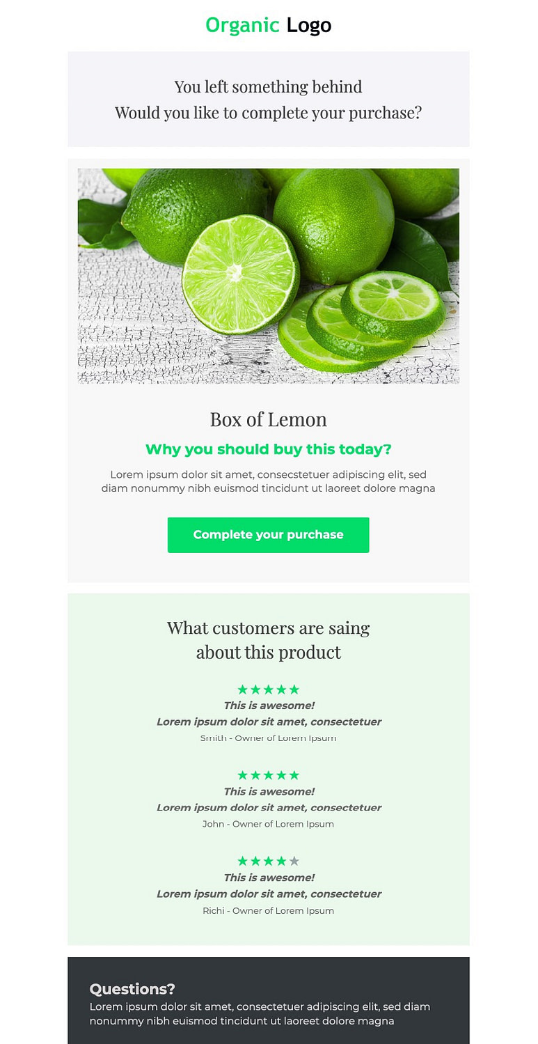 abandoned cart email templates with customer reviews