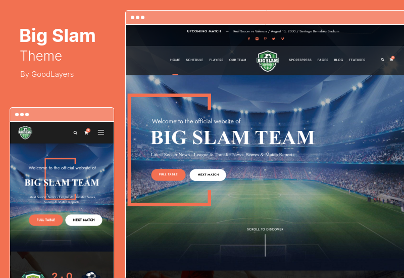 Big Slam Theme -  Sport Clubs and Soccer WordPress Theme
