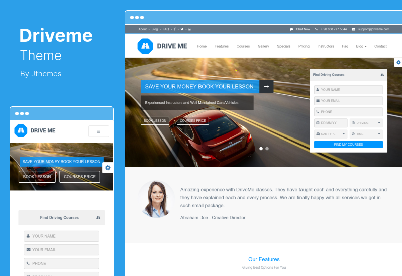 Driveme Theme - Driving School WordPress Theme