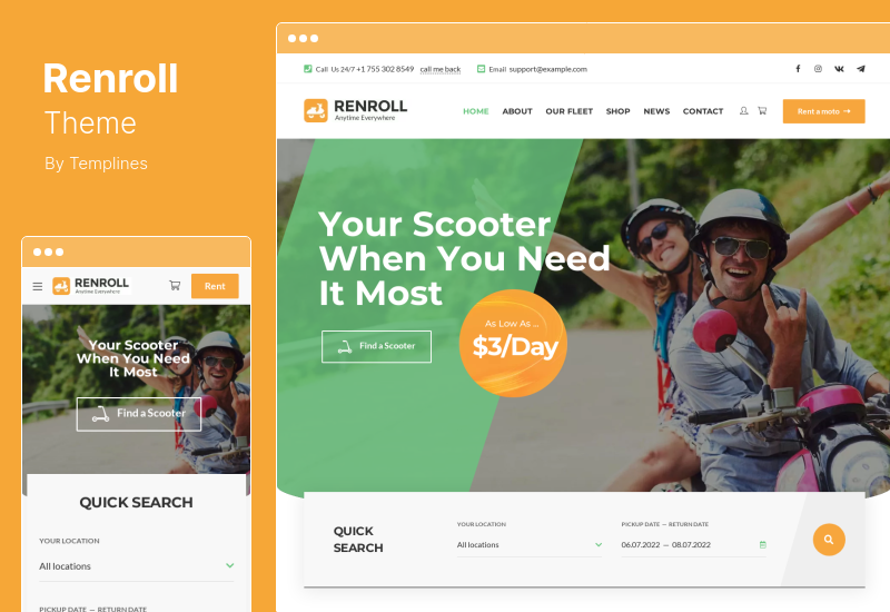 Renroll Theme - Scooter & Bike Rentals WordPress Theme