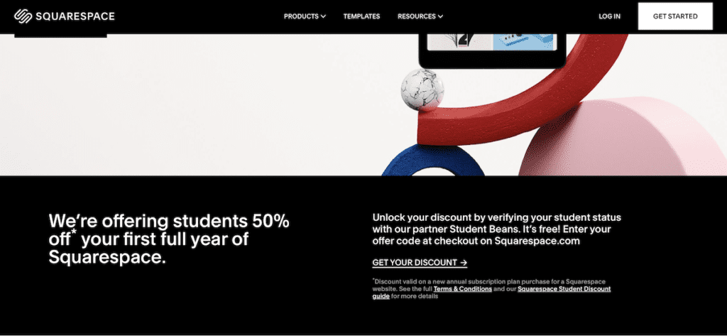 Squarespace student discount 50% off first year