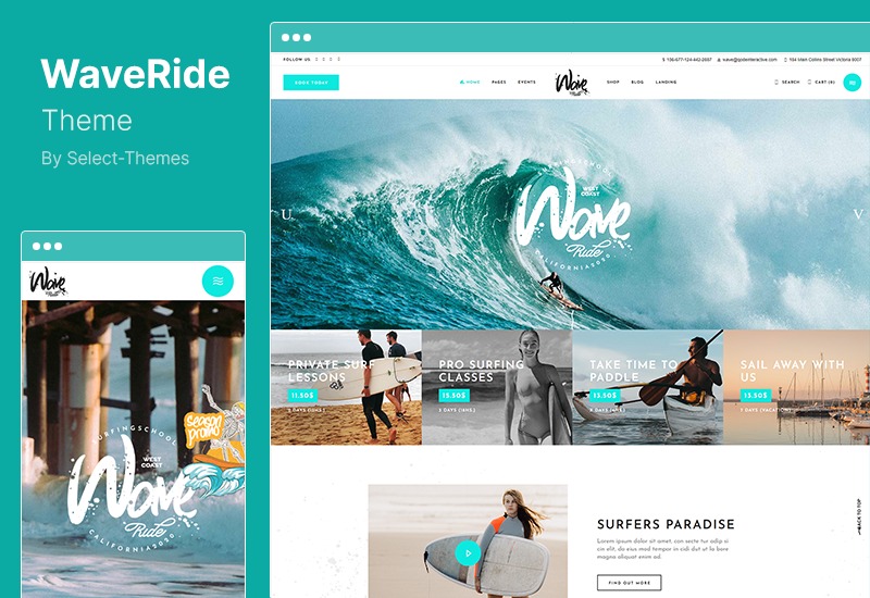 WaveRide Theme - Surfing Water Sports WordPress Theme