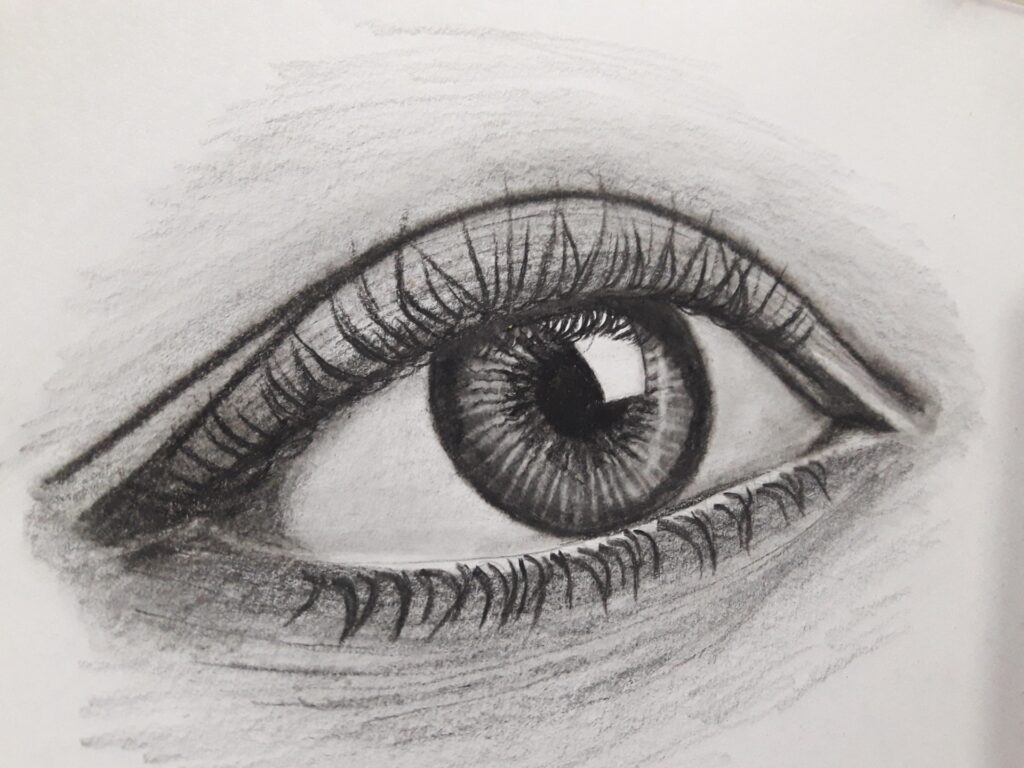 Draw close up of your eye using mirror