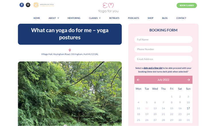 wordpress custom fields on yoga website example