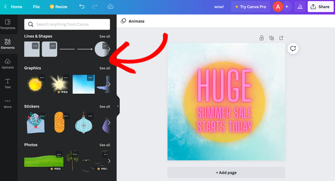 Drag and drop elements to create your Canva template