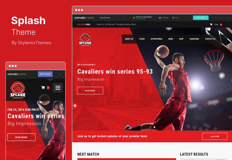 Splash Theme - Sport Club WordPress Theme for Basketball, Football, Hockey